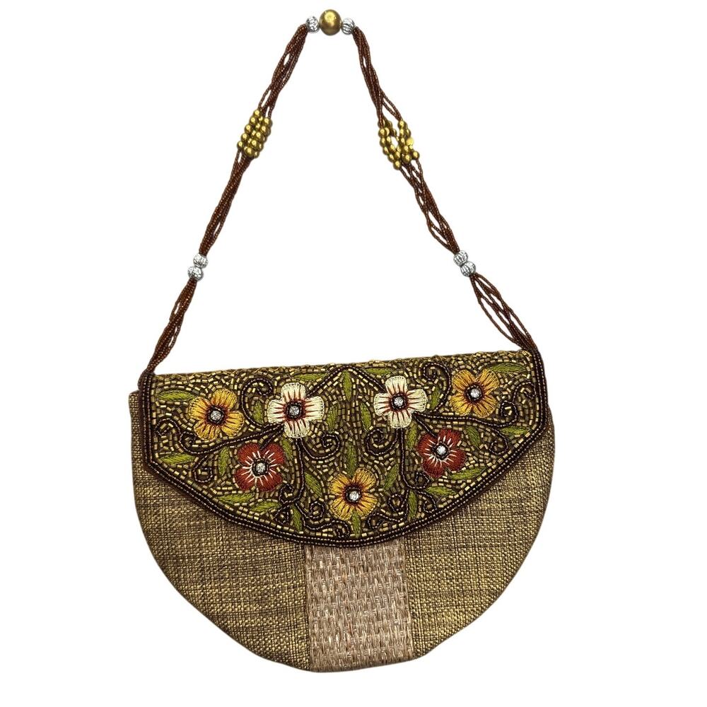 Woven Straw Floral Beaded Envelope Bag
Mini